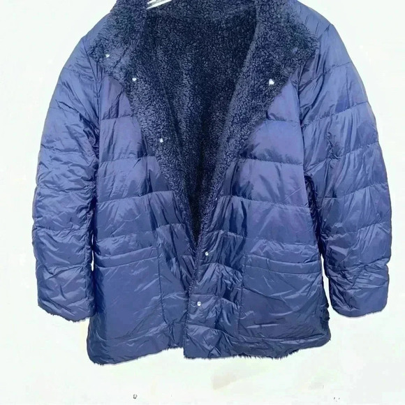 J. Jill Down Reversible Puffer Coat Jacket Size M Petite Blue - Picture 2 of 6